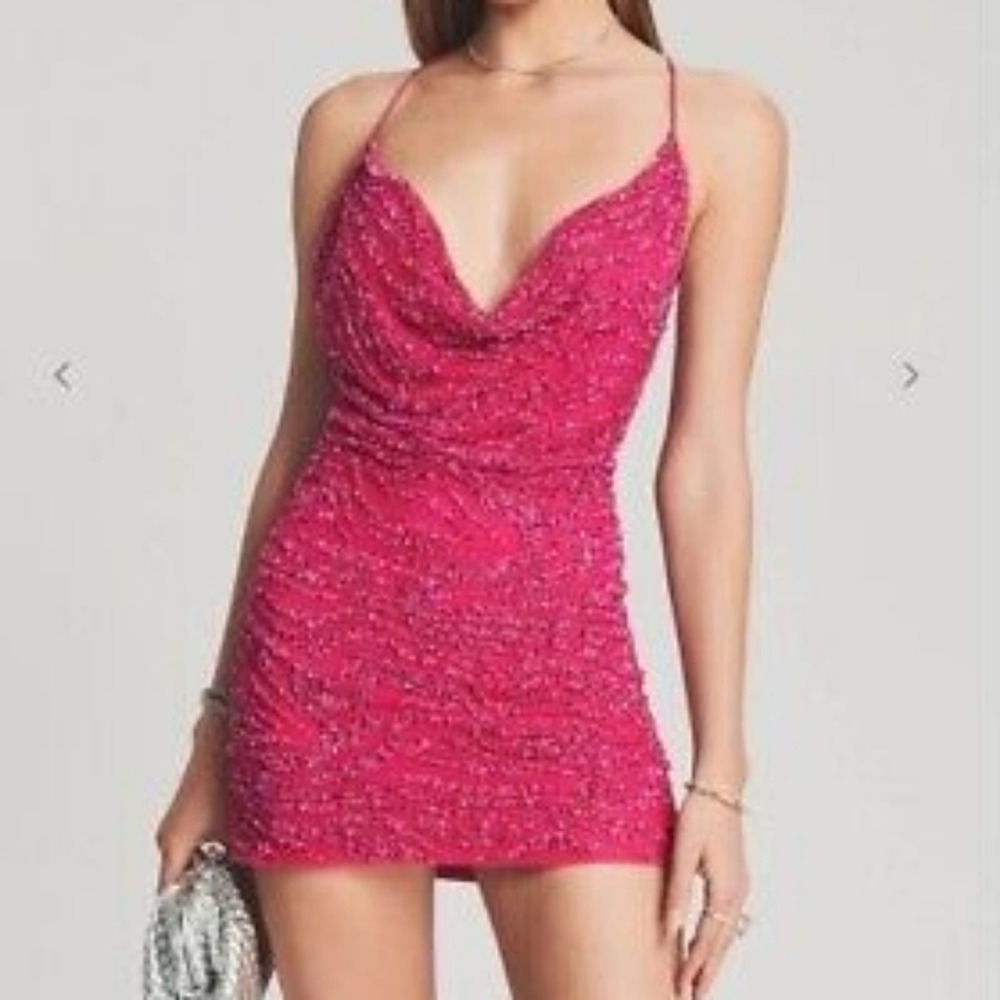 Retrofete sequin mini dress. Size small. Pink gown with beaded details.